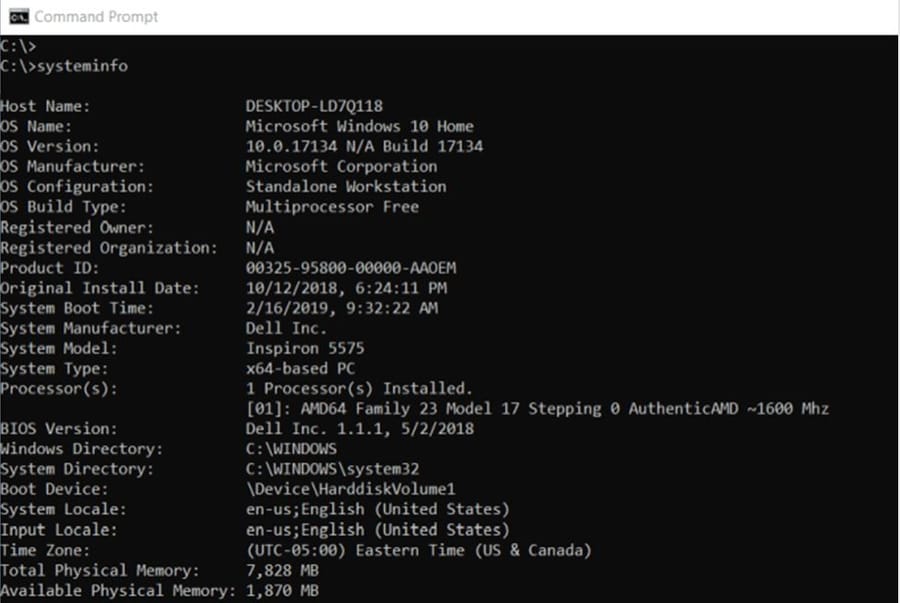 system info command